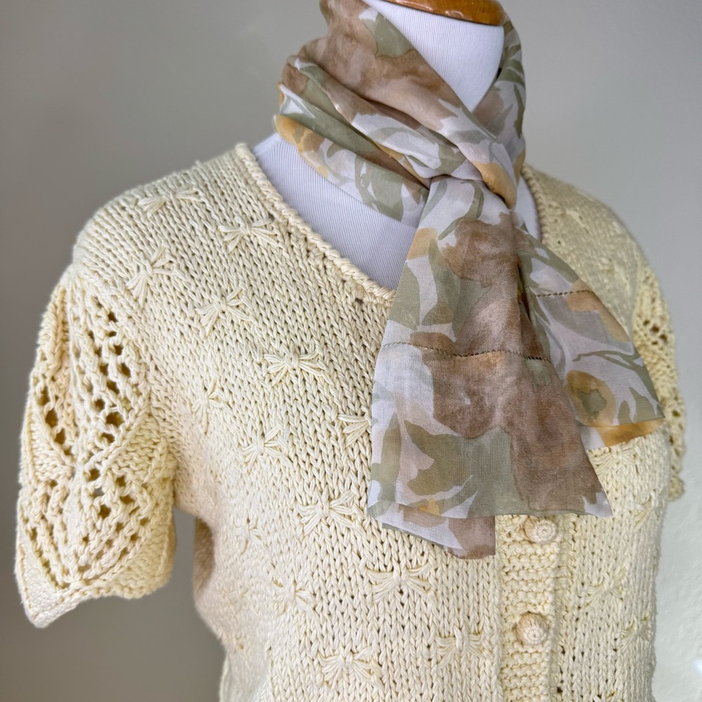 French Countryside Charm Butter Yellow Knit Cardigan Sweater Bows Vintage - Picture 5 of 13